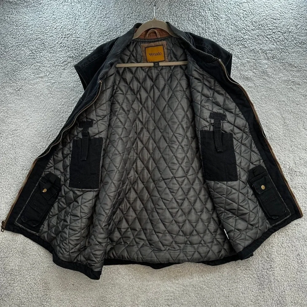 Venado Men's 2XL Concealed Carry Black Canvas Quilted Vest Full Zip Utility
